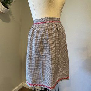 Black and White Gingham Apron with Red Ric Rac